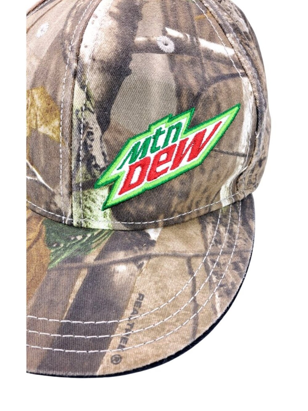 Mountain Dew Realtree Camo Camouflage Hat Embroidered Logo Baseball Cap Large XL - Picture 2 of 8